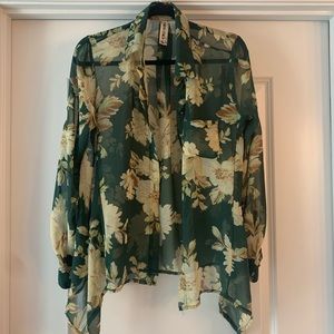 Nordstrom Floral Flowy Evergreen Blouse